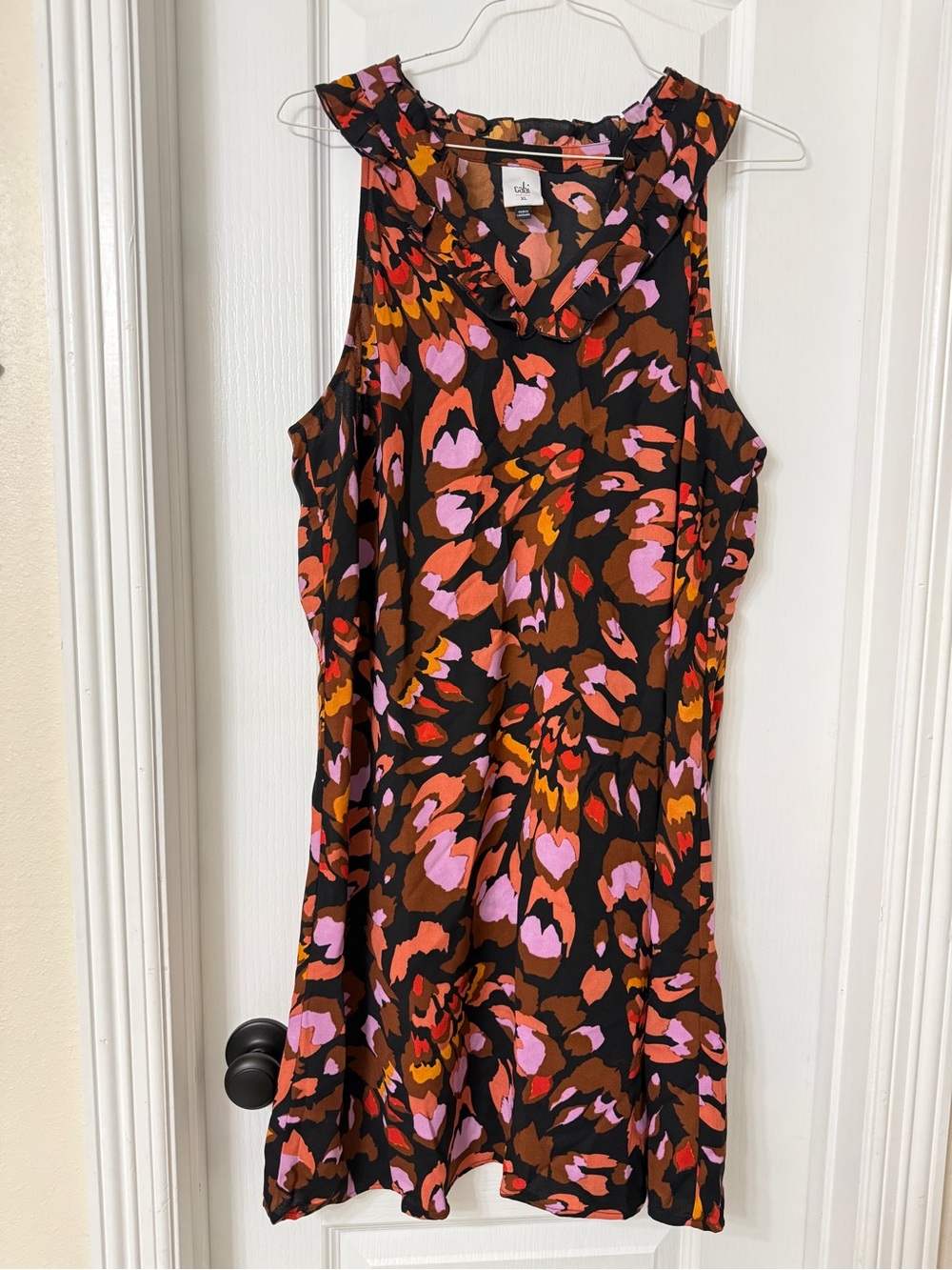 Cabi Dress Womens XL Multicolor Monarch Butterfly Print V-Neck Ruffle Shift